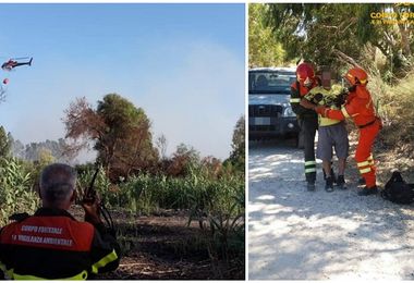 Fiamme a Porto Torres e Siris. Soccorso il proprietario di un terreno